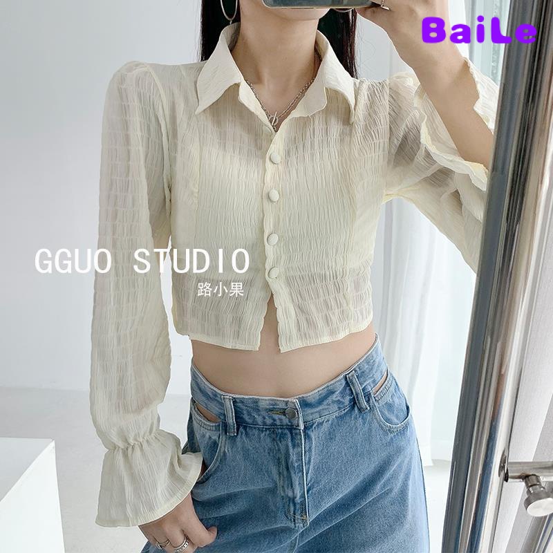 Áo Croptop Tay Phồng Ngắn Thời Trang Xuân Thu Phong Cách Âu Mỹ hot girl