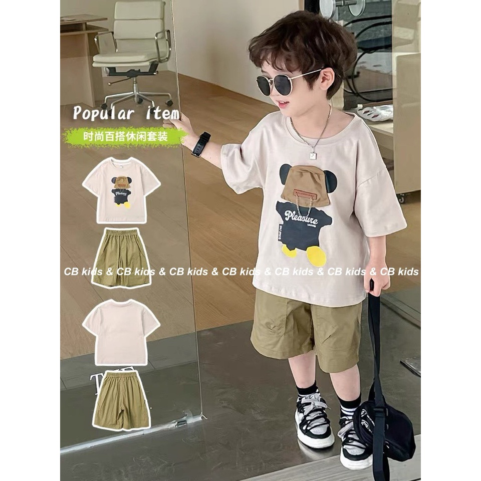 BỘ CỘC TAY BÉ TRAI ÁO GẤU XÍCH COTTON TÀU QUẦN KAKI TÚI HỘ MỀM ĐẸP