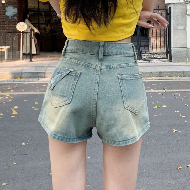 Chân Váy denim Lưng Cao Màu Sáng Phong Cách retro