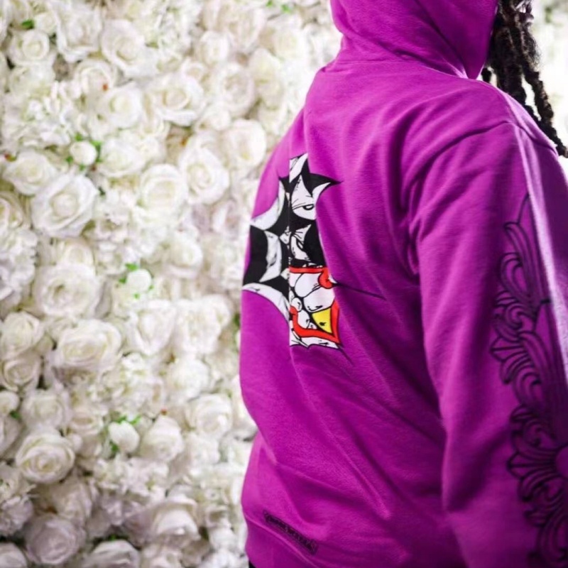 Chr Áo Hoodie Dáng Rộng In Hình Nhện / Trái Tim graffiti Màu Tím Thương Hiệu ch Thời Trang Đường Phố Cao Cấp web Phong Cách unisex