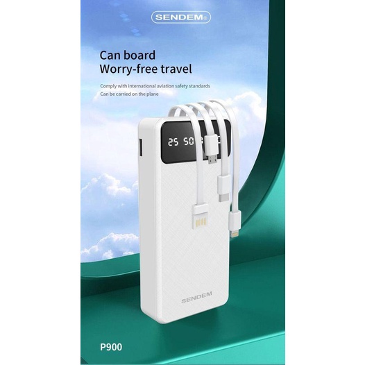 Sạc dự phòng Sendem P900 20000mAh - 4 Dây Sạc Tích Hợp - Sạc Nhanh - Màn Hình Hiển Thị Pin