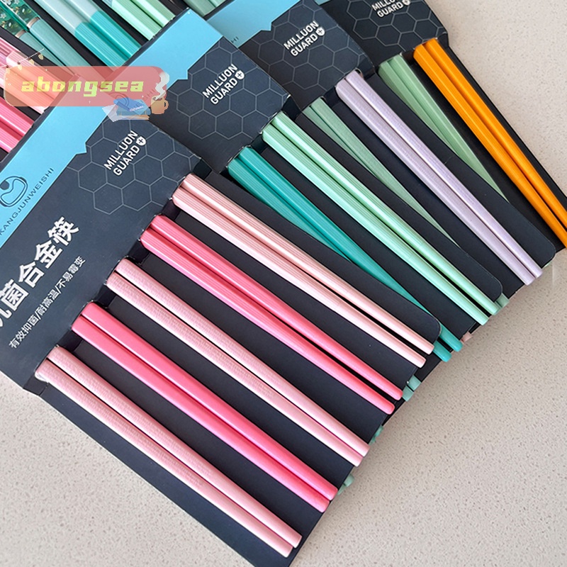 Abongsea Bộ 5 Đôi Đũa Hợp Kim Ăn Uống Năm Màu Có Thể Tái Sử Dụng