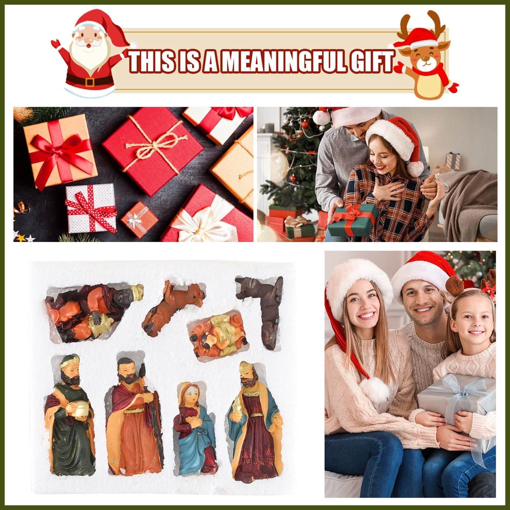 Nativity Set 8 Tượng Nhựa resin Vẽ Tay Để Bàn Trang Trí Giáng Sinh