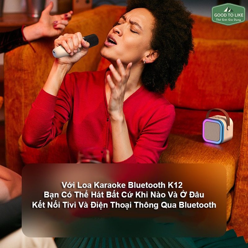 Loa Bluetooth Karaoke LAMJAD Mini K12 kèm mic không dây công suất 10W