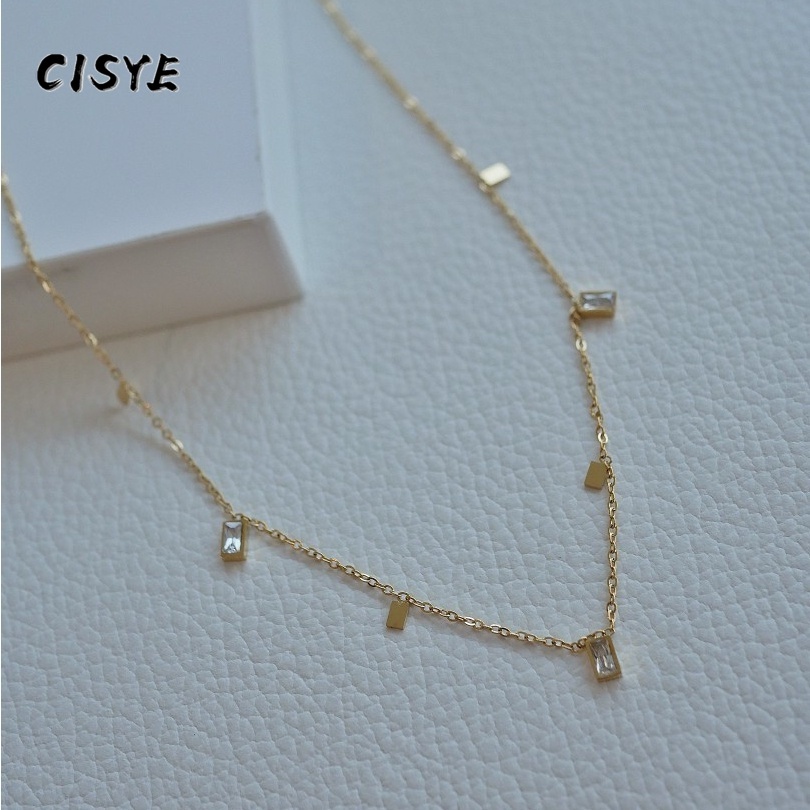 Vòng cổ Thép Titan Mặt Hình Vuông / Tam Giác / Giọt Nước Đính Đá zircon Kiểu retro