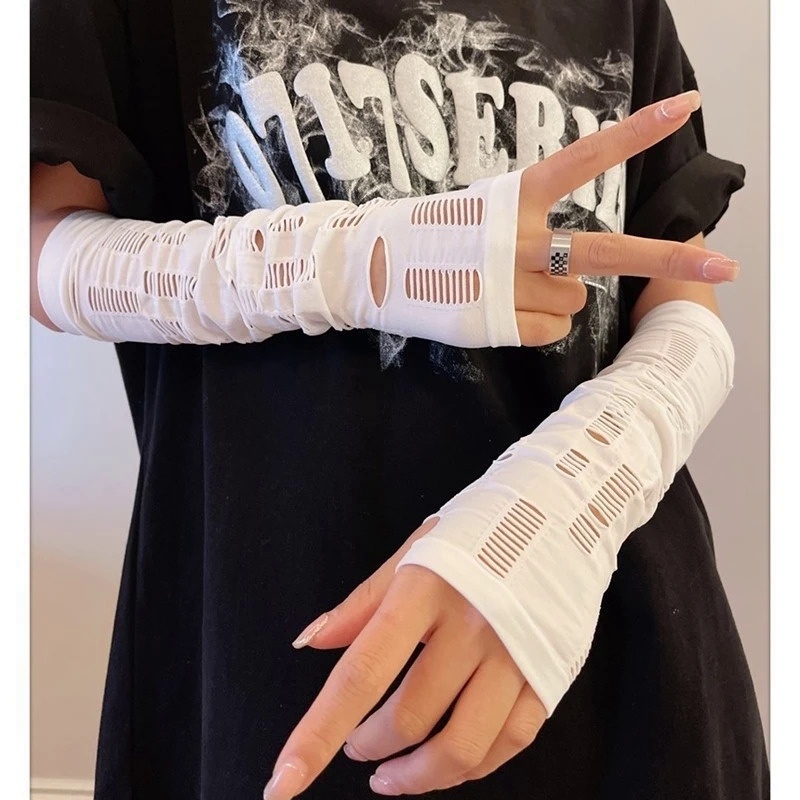 Găng Tay Hở Ngón Vải Lụa Lạnh ninja Phong Cách gothic punk Thời Trang Cho Nữ