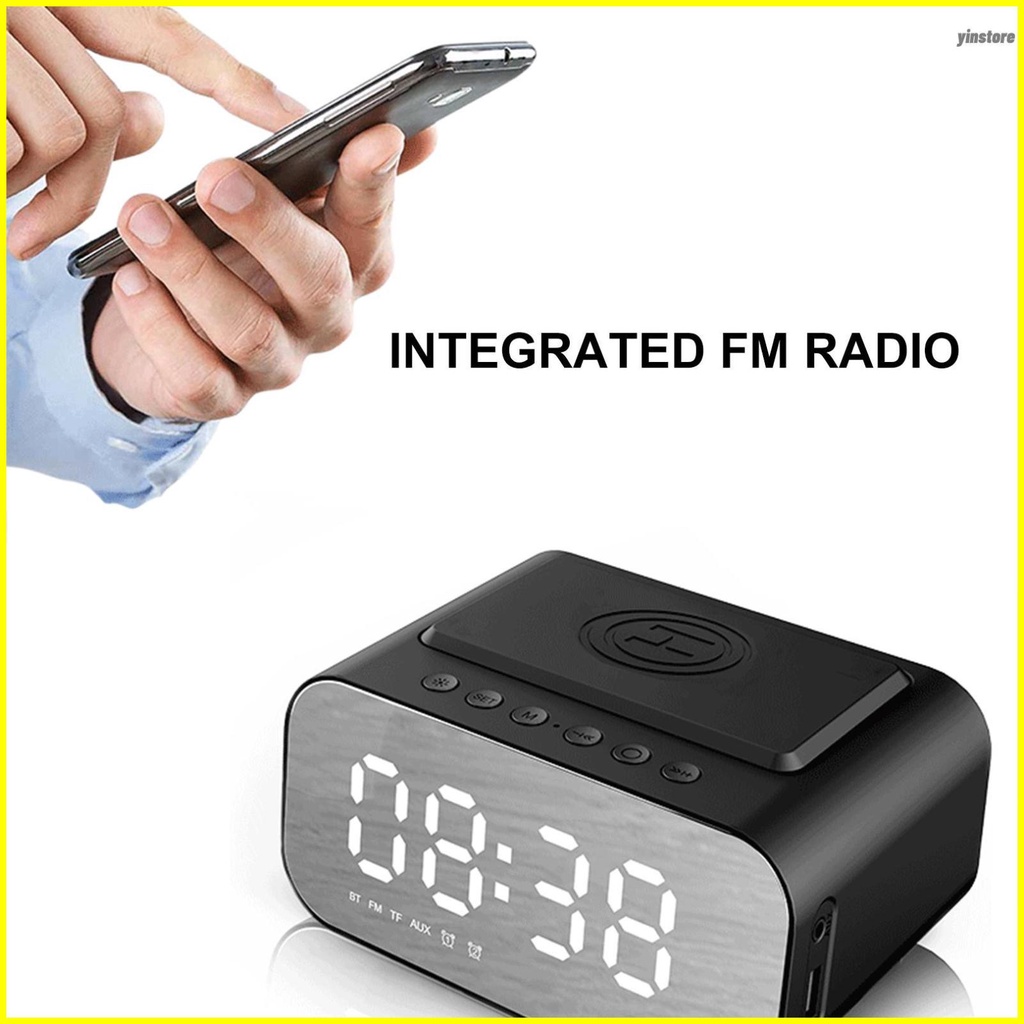 Clock Desktop Speaker Wireless BT5.0 Speakers Wireless Charger Alarm Clock FM