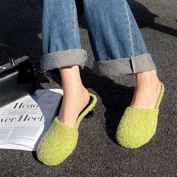 Dép Cao Gót Mũi Tròn Chất Liệu Da Lộn Thời Trang Dành Cho Nữ Có size 35-39