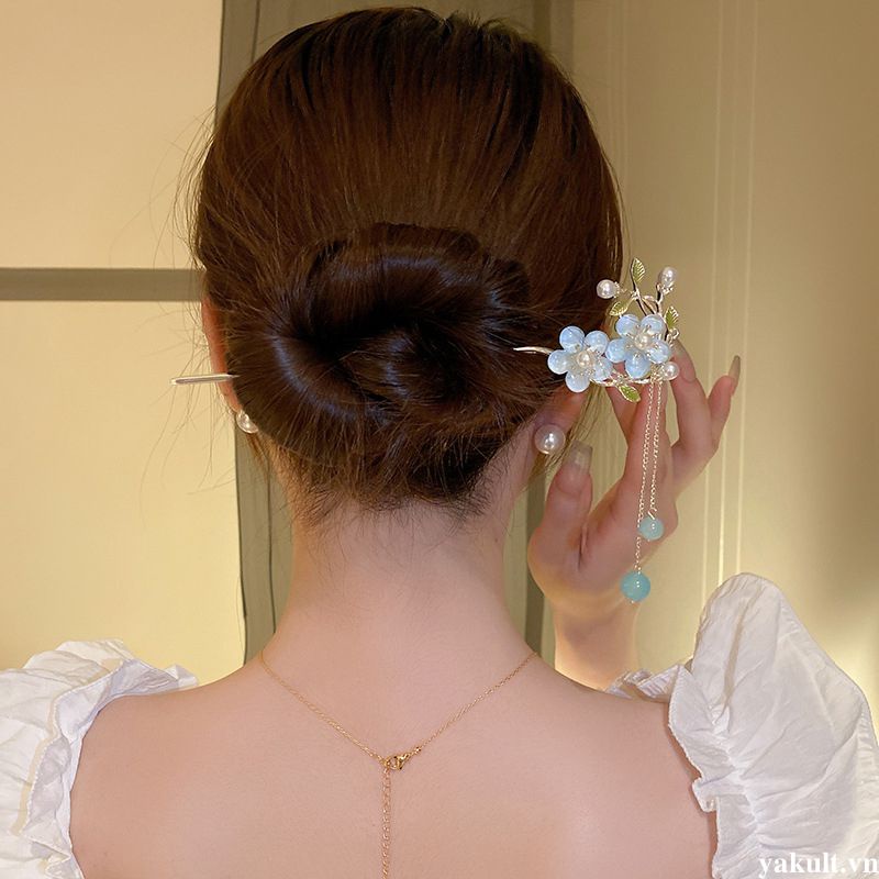 🎀 yakult 🎀Trâm Cài Tóc Tua Rua Đính Hoa Ngọc Trai Cao Cấp Phong Cách Trung Hoa Thanh Lịch Cao Cấp