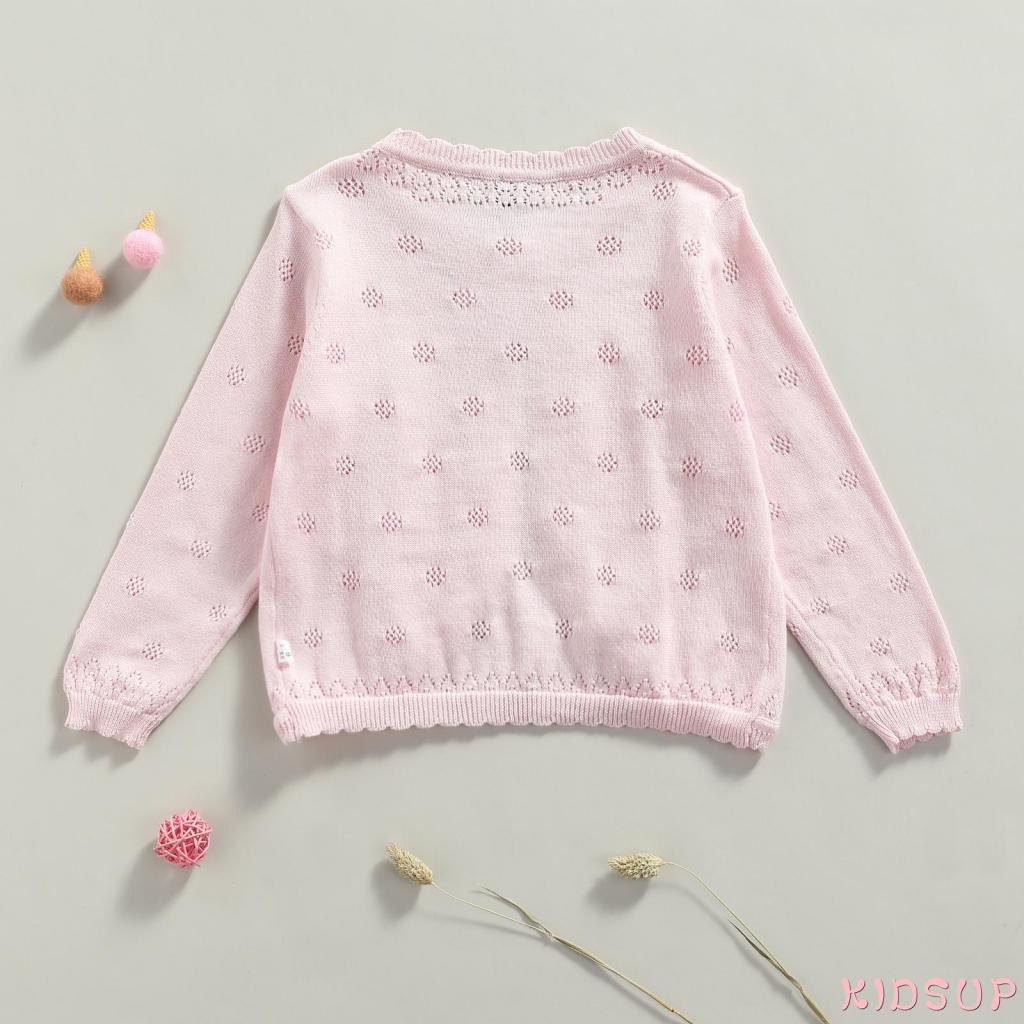 Áo Khoác cardigan Dệt Kim Tay Dài Cổ Tròn Cài Nút Dễ Thương Cho Bé Gái 1 Tuổi