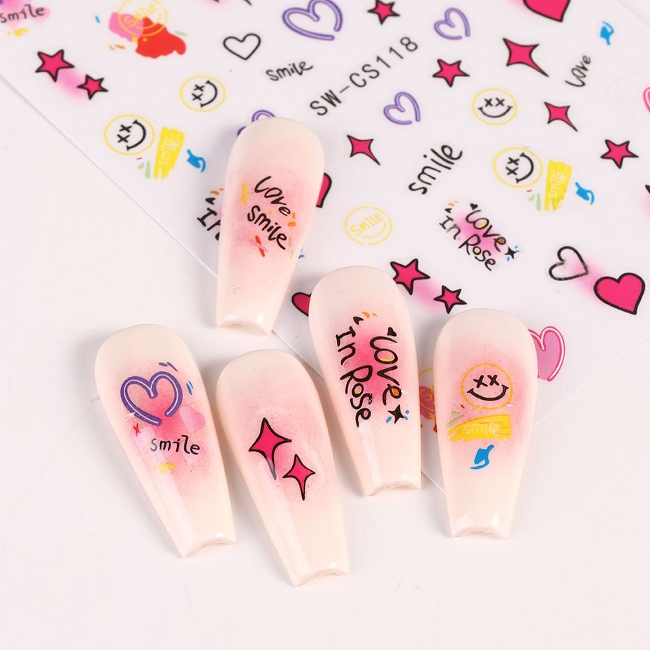 Miếng Dán Móng Tay Tự Dính Họa Tiết Hoạt Hình Quái Vật / Chó Mèo / Quái Vật graffiti 3d Dễ Thương diy