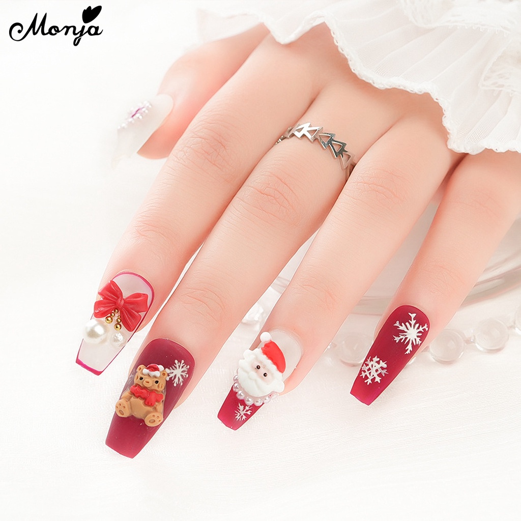 Monja Phụ Kiện Trang Trí Móng Tay 3d Chủ Đề Giáng Sinh Đính Đá diy