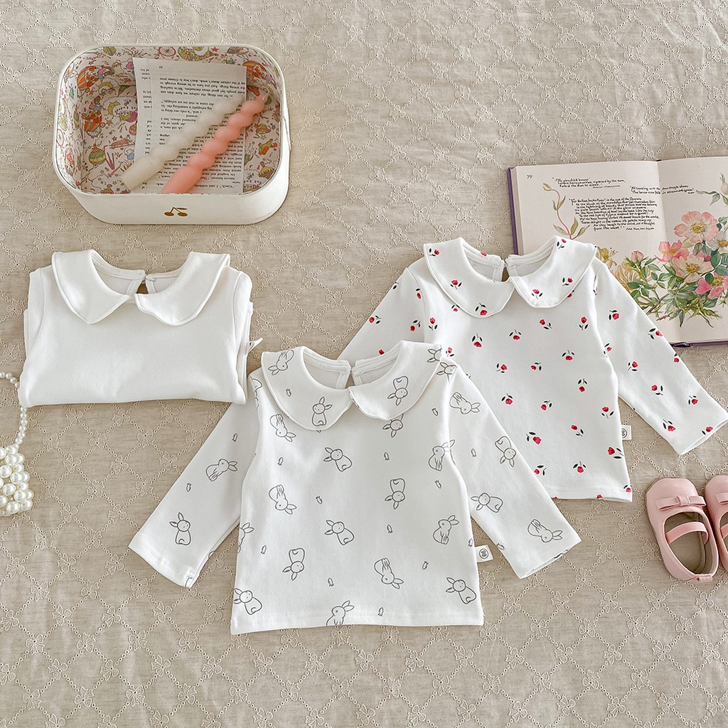 Áo Sơ Mi Tay Dài In Họa Tiết Thỏ Và Hoa Thời Trang Mùa Thu Cho Bé Gái 0-24 Tháng Tuổi