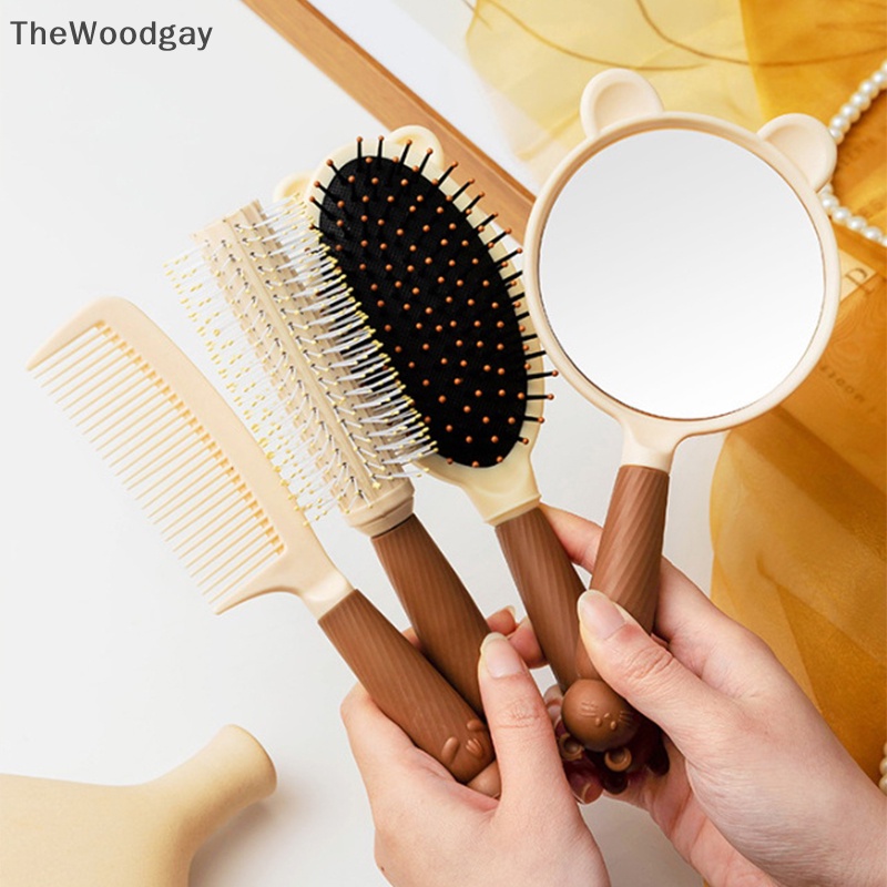 Thewoodgay Bộ Gương Trang Điểm Cầm Tay Không Góc massage Đầu Không Thắt Nút Hình Bia Dễ Thương Cung Cấp Lược Tại Nhà en