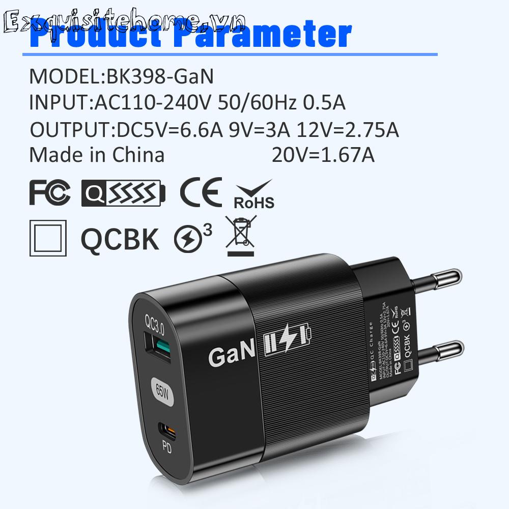 Bộ sạc điện thoại 65w gan type-c bộ sạc usb 3.0 cho huawei xiaomi samsung