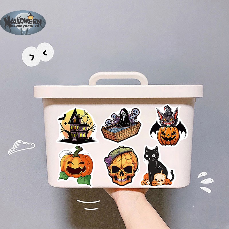 Set 50 Miếng Dán Trang Trí Xe Hơi / Vali / laptop / Điện Thoại / Sổ Tay diy Họa Tiết halloween