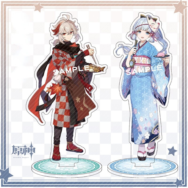 Mô hình Standee Anime Genshin Impact Kaedehara Kazuha Kamisato Ayaka decor góc học tập để bàn làm việc cao 15cm