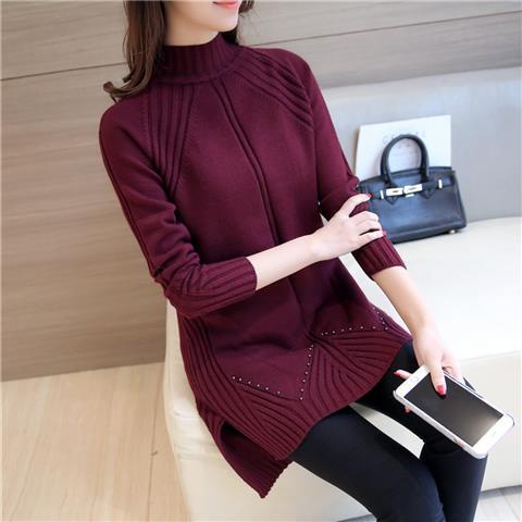 Áo sweater Dệt Kim Tay Dài Cổ Cao Thời Trang Cho Nữ