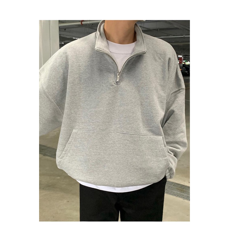 Áo sweater Cổ Cao Tay Dài Dáng Rộng Màu Trơn Có Khóa Kéo Phong Cách Hàn Quốc Thời Trang Cho Nam zyq168