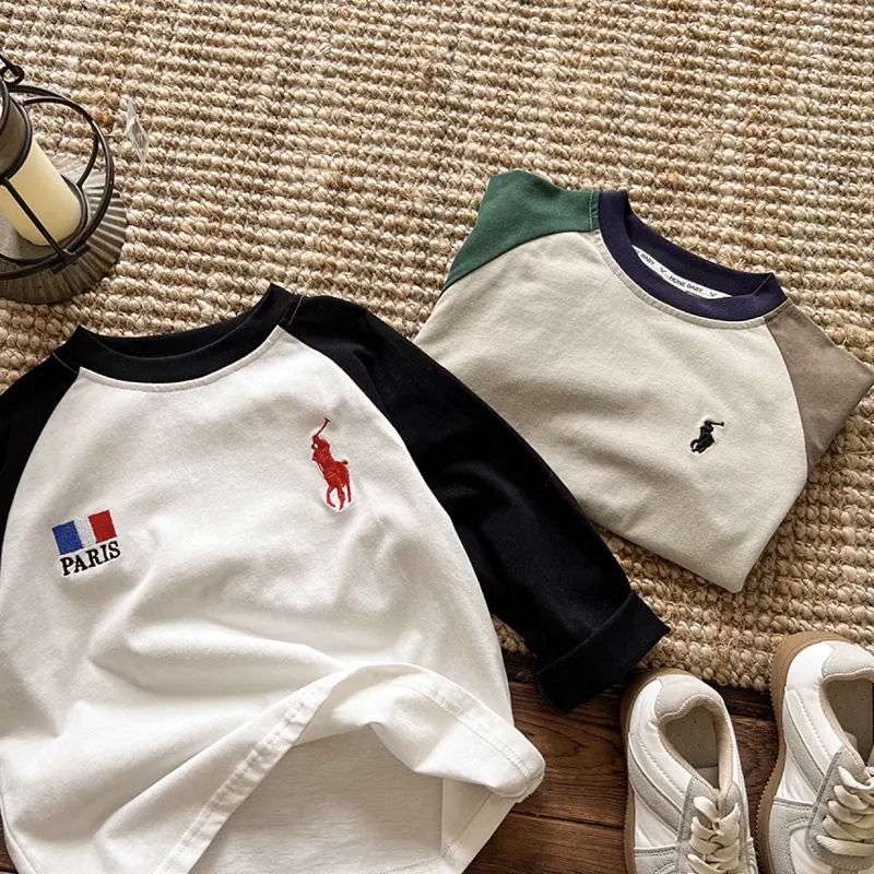 Áo Thun raglan Thêu Họa Tiết Hoạt Hình Phong Cách Hàn Quốc Thời Trang Cho Bé Trai Và Gái