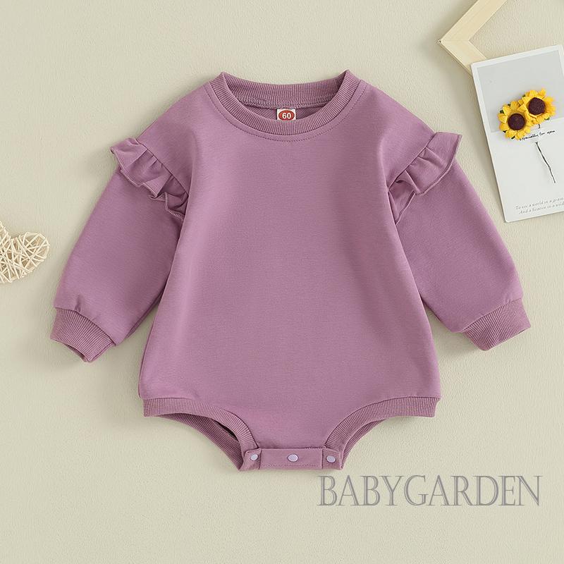 / / Bộ Áo Liền Quần Tay Dài Cổ Tròn Màu Trơn Dành Cho Bé Gái Sơ Sinh