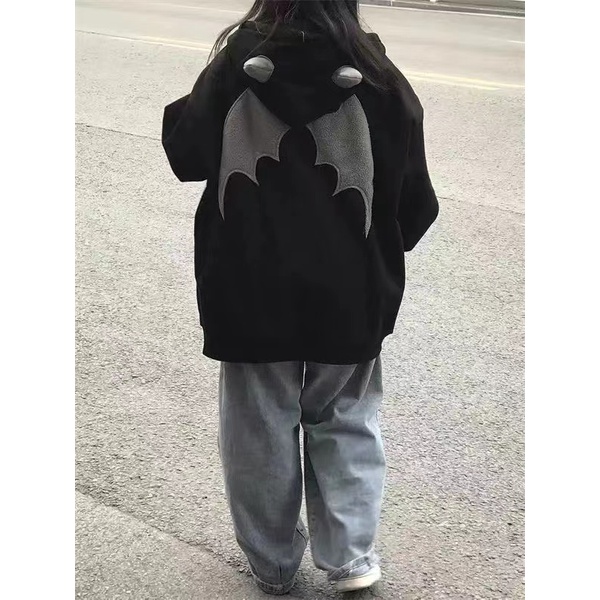 PINXIANG  Áo Khoác sweatshirt Hình Quỷ retro Mỹ Mới Cho Nữ