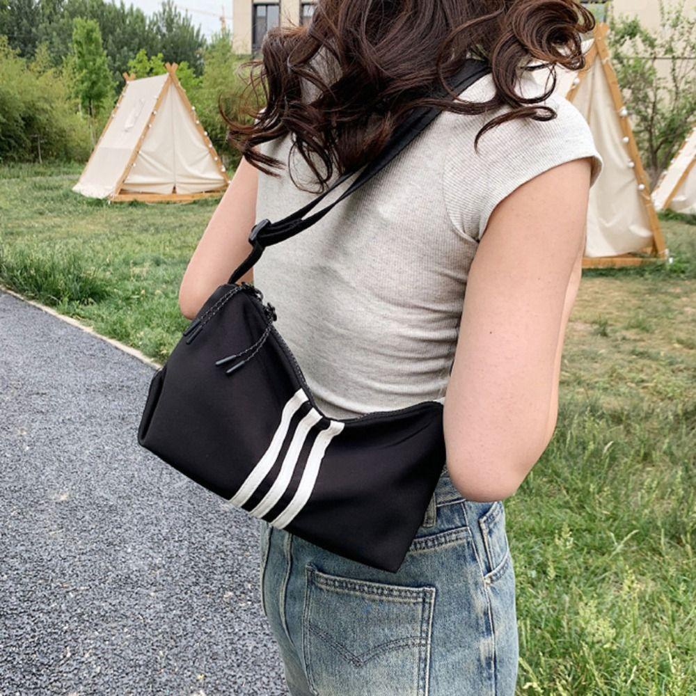Túi đeo chéo thể thao y2k hình vuông kẻ sọc màu trơn có khóa kéo phong cách Hàn Quốc cho nữ