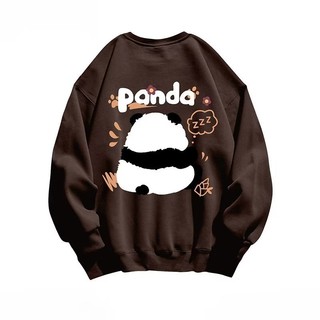 Thời Trang Áo Sweater Cổ Tròn Tay Dài Dáng Rộng In Hình Gấu Trúc Dễ Thương Cho Cặp Đô