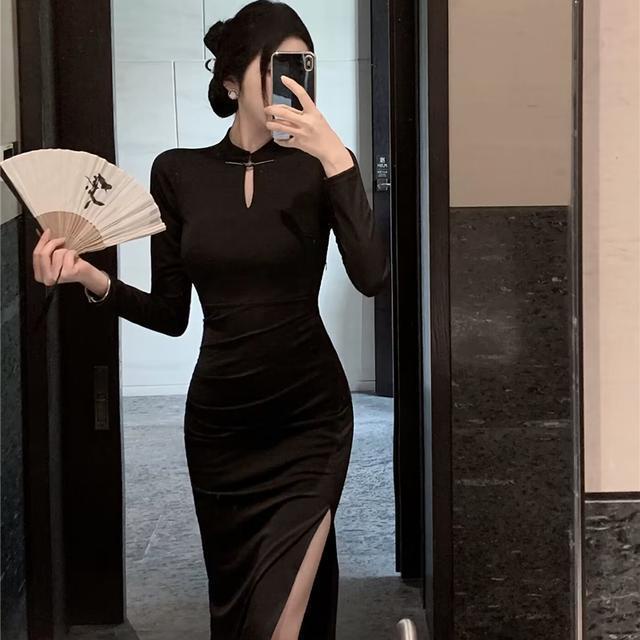 Sườn Xám Cách Tân Thiết Kế Mới Đơn Giản Thời Trang Mùa Thu Đông Theo Phong Cách Trung Hoa