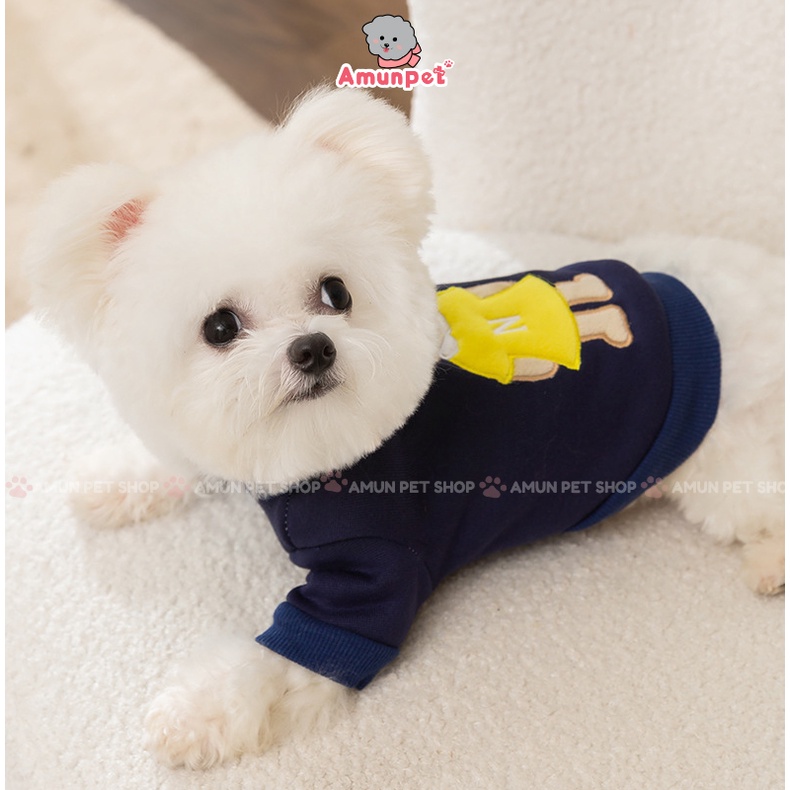 Áo Nỉ Cho Chó Mèo Chất Dày Thêu Gấu Quần Áo Mùa Đông Ấm Áp Thời Trang Cho Thú Cưng Amun Pet