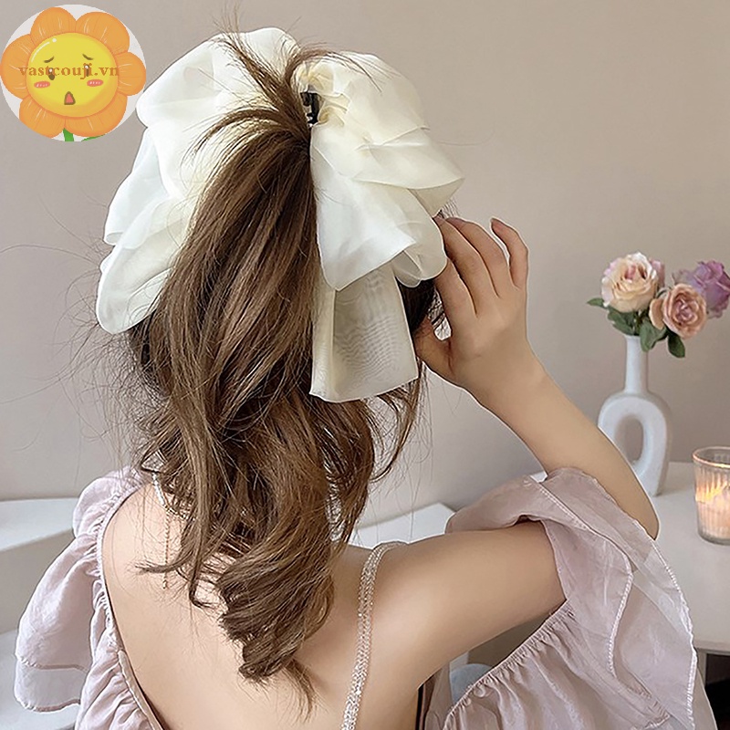 Vastji Kẹp Tóc Đuôi Ngựa Chất Liệu chiffon Đính Nơ Phong Cách vintage Cho Nữ vn