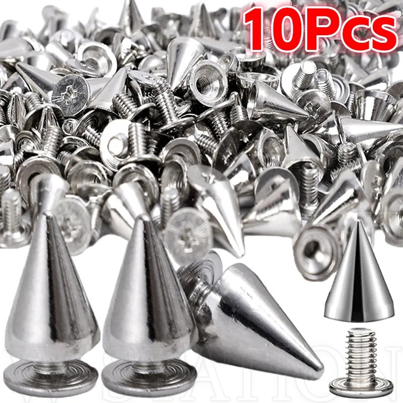 Set 10 Đinh Tán Kim Loại 10mm Hình Nón Dùng Để Trang Trí Quần Áo / Túi Xách