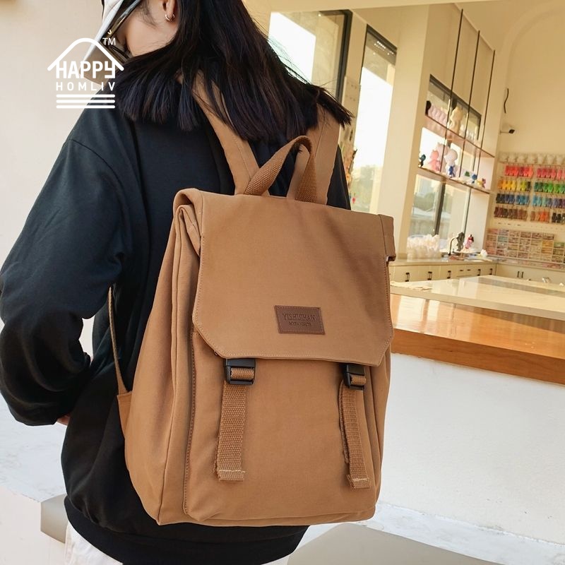 HAPPY HOMLIV Balo nữ đi học Ba Lô Vải canvas Đựng Máy Tính 13 14 inch 15 inch Balo đi học Nam Nữ Balo basic
