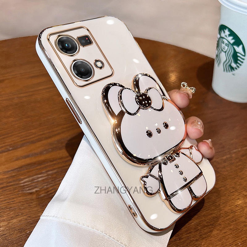 Ốp lưng oppo reno 7 4g reno 7 pro Ốp Điện Thoại TPU Silicon Mềm Mạ Điện Gắn Gương Trang Điểm Hình Thỏ 3D Cho oppo reno 7 4g reno 7 pro