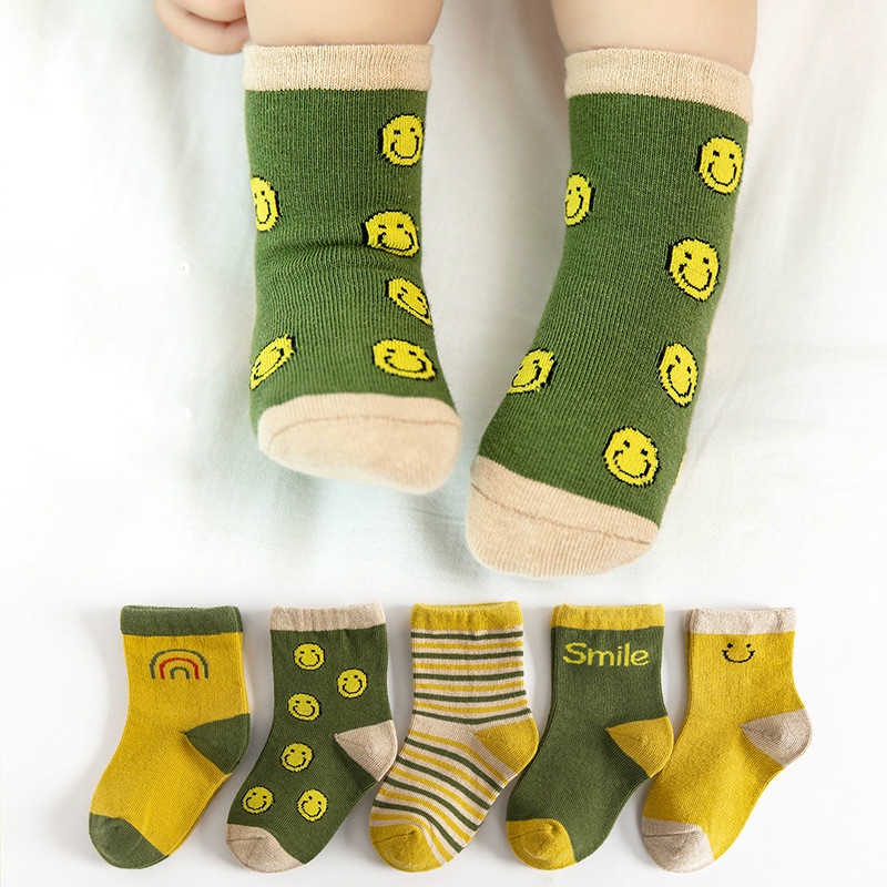 Set 5 Đôi Vớ cotton Thoải Mái Họa Tiết Hoạt Hình Vui Nhộn Cho Bé Sơ Sinh 0-4 Tuổi