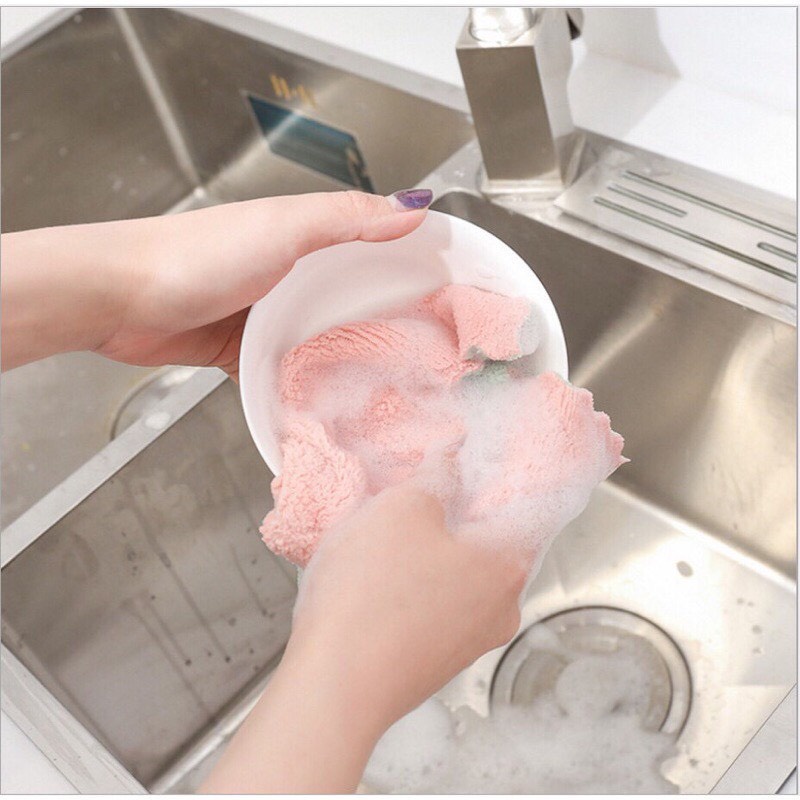 Khăn lau bếp đa năng 2 mặt siêu thấm khăn Kích Thước LỚN 25 x 25cm  kháng khuẩn hai mặt ĐÔ