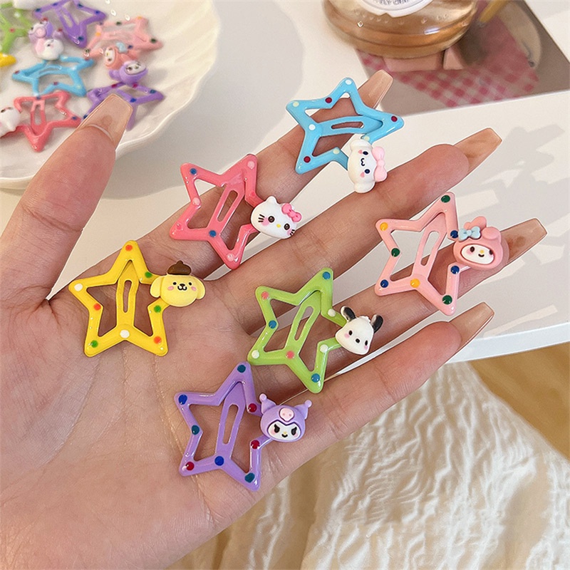 SANRIO Set 6 Kẹp Tóc Hình Ngôi Sao / Trái Tim / kuromi my melody cinnamoroll Dễ Thương Làm Quà Tặng Cho Bé Gái
