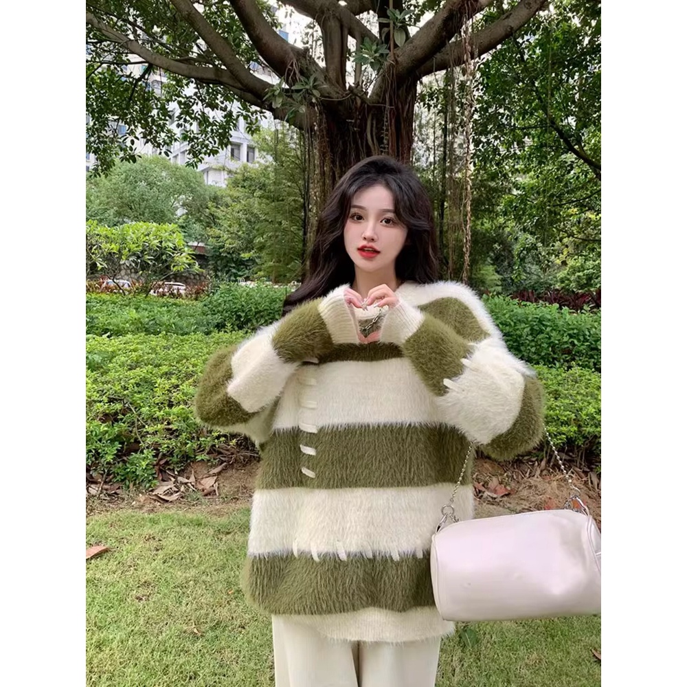 Áo sweater Dệt Kim Vải Lông Cừu Dày Dặn Họa Tiết Kẻ Sọc Thời Trang Thu Đông 2023 Cho Nam Và Nữ