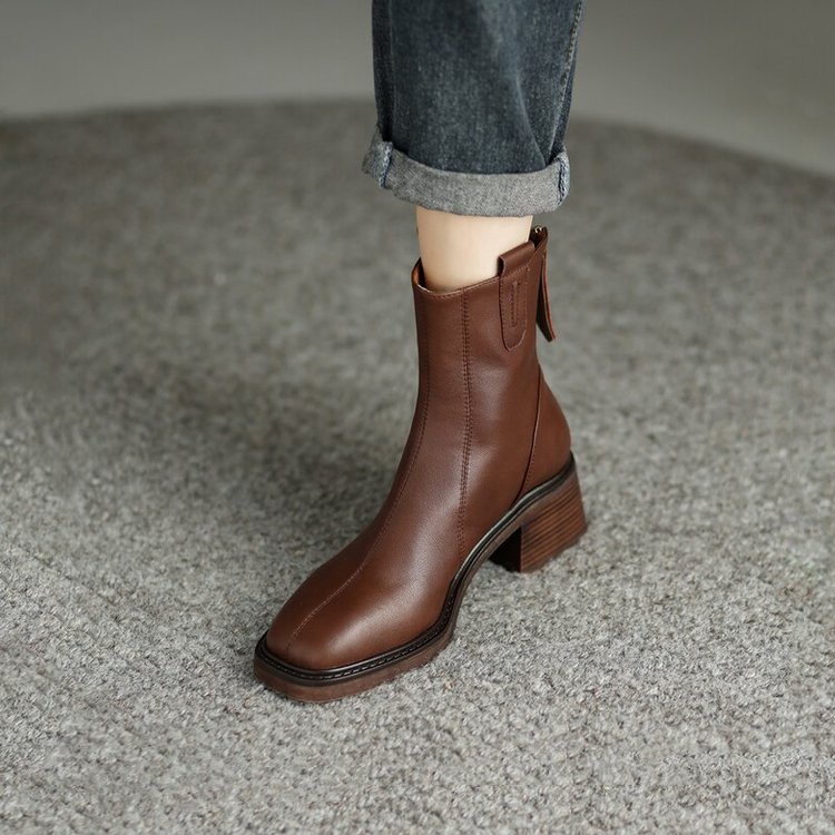 Giày Boot Đế Dày Mũi Vuông Có Dây Kéo Thời Trang Hàn Quốc Cho Nữ size 35-40