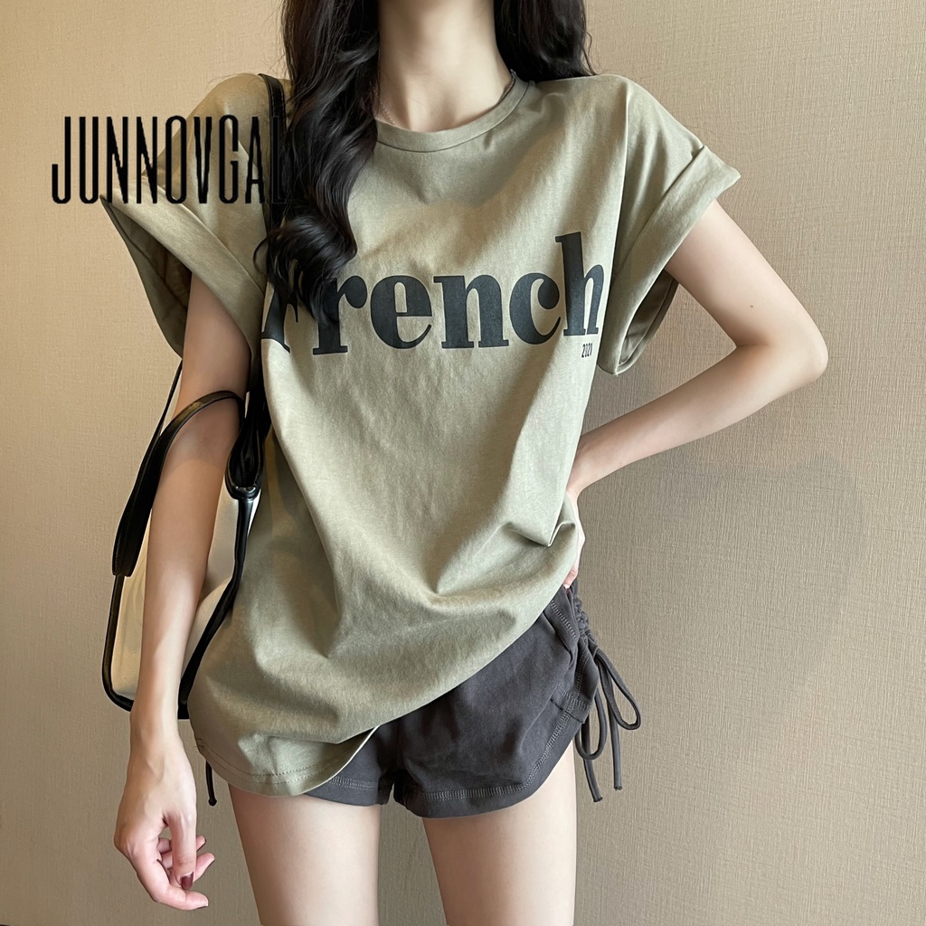 Junnovgal Áo Thun Tay Ngắn Cổ Tròn Màu Trơn Thời Trang 2023 Dành Cho Nữ
