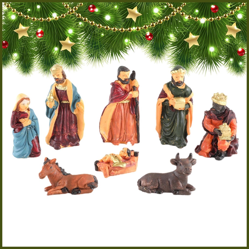 Nativity Set 8 Tượng Nhựa resin Vẽ Tay Để Bàn Trang Trí Giáng Sinh