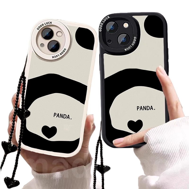 Cartoon Casing For iPhone 15 14 13 12 Mini 11 Pro Xs max 6 6S 7 8 Plus X XR 11promax 12promax 13promax Cute Panda Bear Oval Tpu Fine Hole Shockproof Soft Phone Case simple Couple Back Cover XPN 83