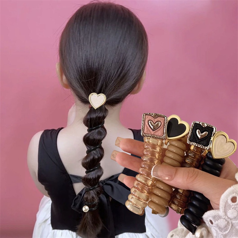 1 Dây Buộc Tóc Lò Xo Cao Su Co Giãn Thiết Kế Trái Tim y2k Cho Nữ
