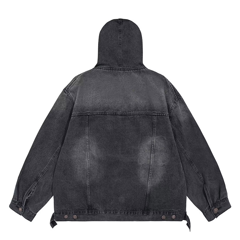 YOUTANG Áo Hoodie denim Tay Dài Màu Xanh Dương Phong Cách retro Mỹ Thiết Kế unisex Cho Cặp Đôi