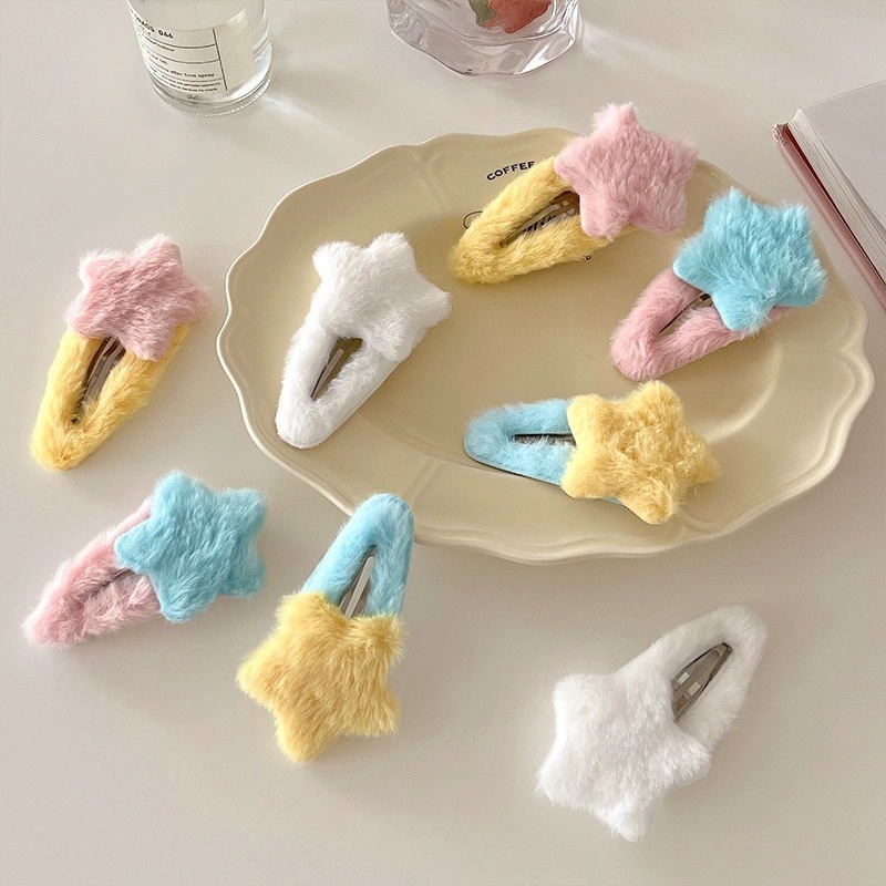 Kẹp Tóc xingx bb y2g dopamine Hình Ngôi Sao Năm Cánh Phủ Lông Tươi Tắn Mùa Thu Đông ins Dễ Thương