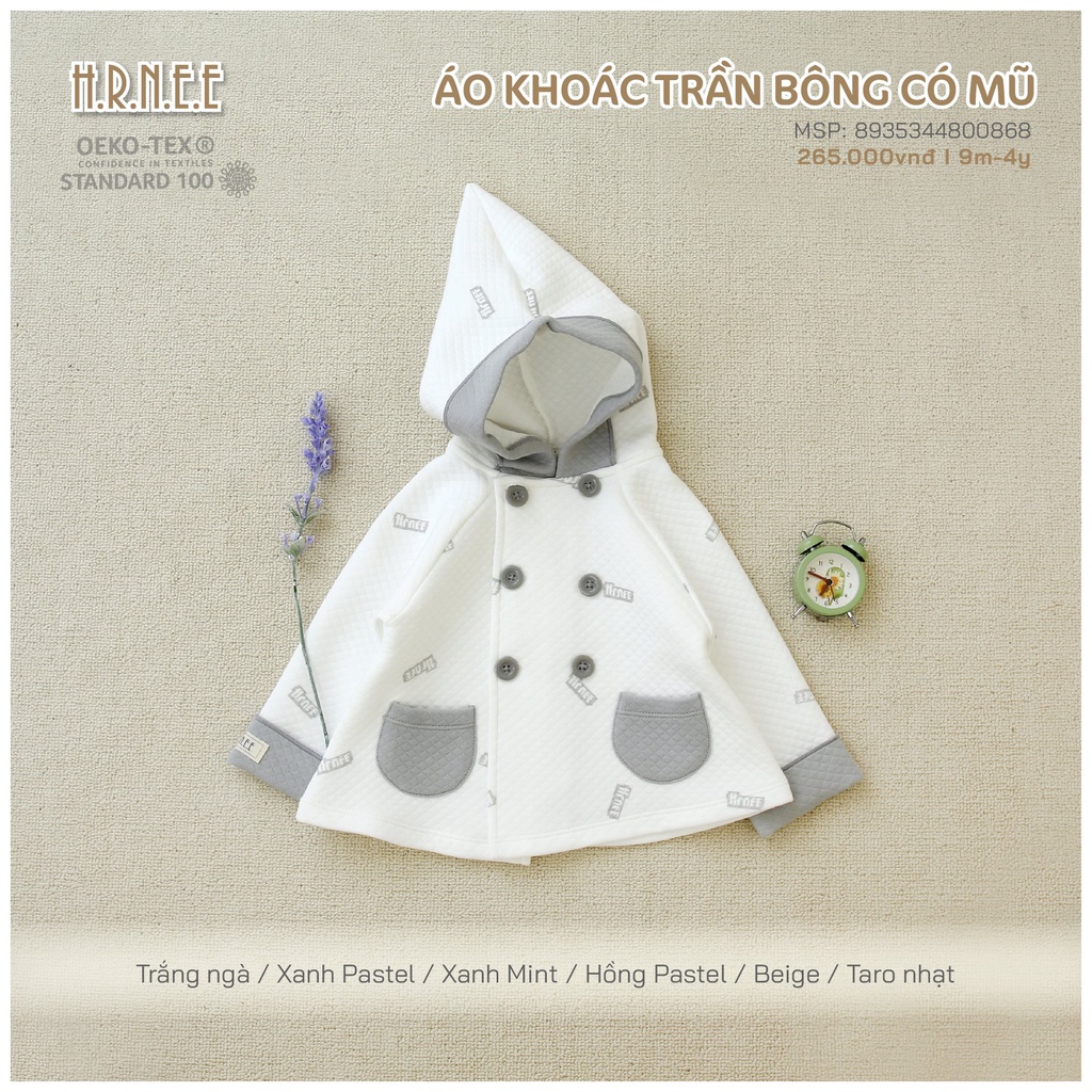 H.R.N.E.E - Áo khoác trần bông có mũ cho bé trai , bé gái