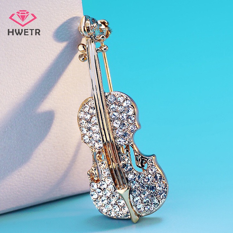 Ghim Cài Áo Hình Đàn violin Đính Đá Lấp Lánh Thời Trang Mới
