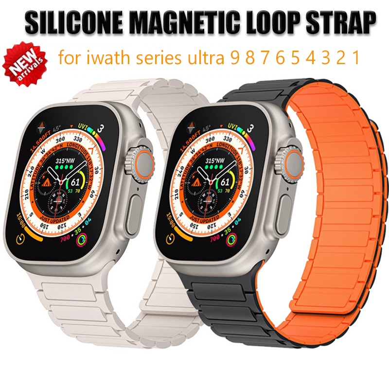 Sang Trọng Dây Đeo silicone Khóa Nam Châm Cho iwatch series 8 7 6 ultra 49mm 42mm 38mm