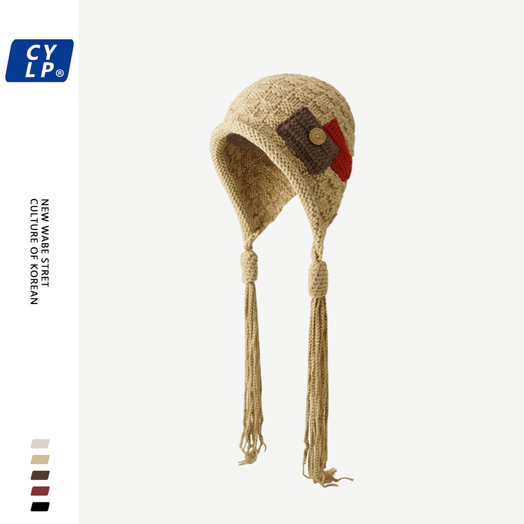 Mũ Len Dệt Kim Đính Nút Phối Tua Rua Phong Cách Trung Hoa Thời Trang Thu Đông Cho Nữ