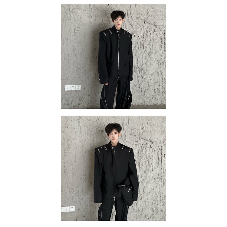 Áo Khoác Dáng Rộng Khóa Kim Loại Phong Cách Mới Mùa Thu Đông Cho Nam